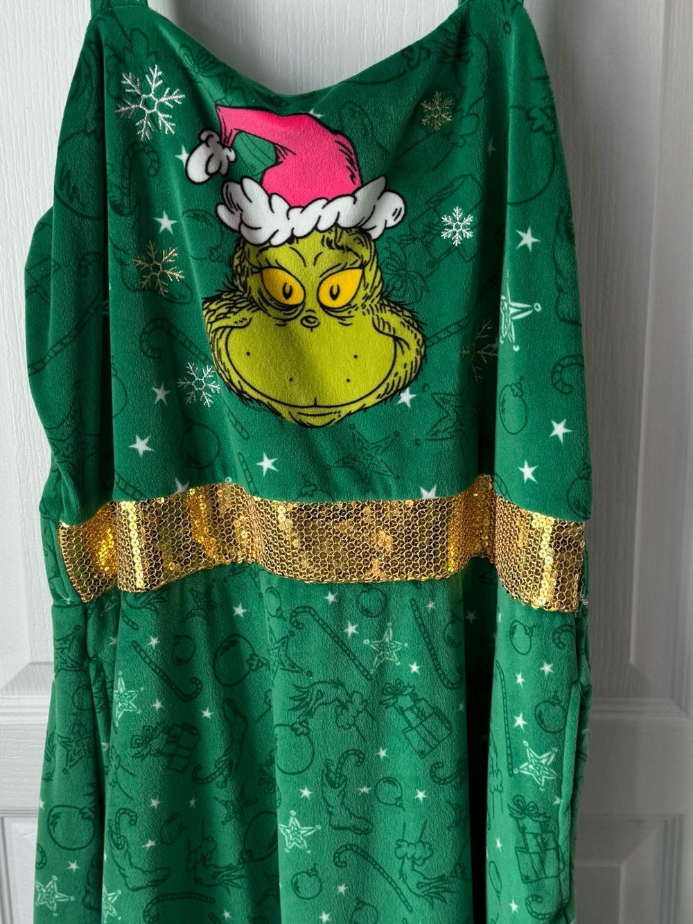 Women’s Green Strapless Holiday Dress with Gold Sequin Band